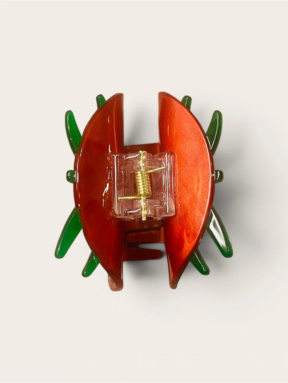 Ripe Tomato Claw Clip with Green Leaf Accent - Acrylic